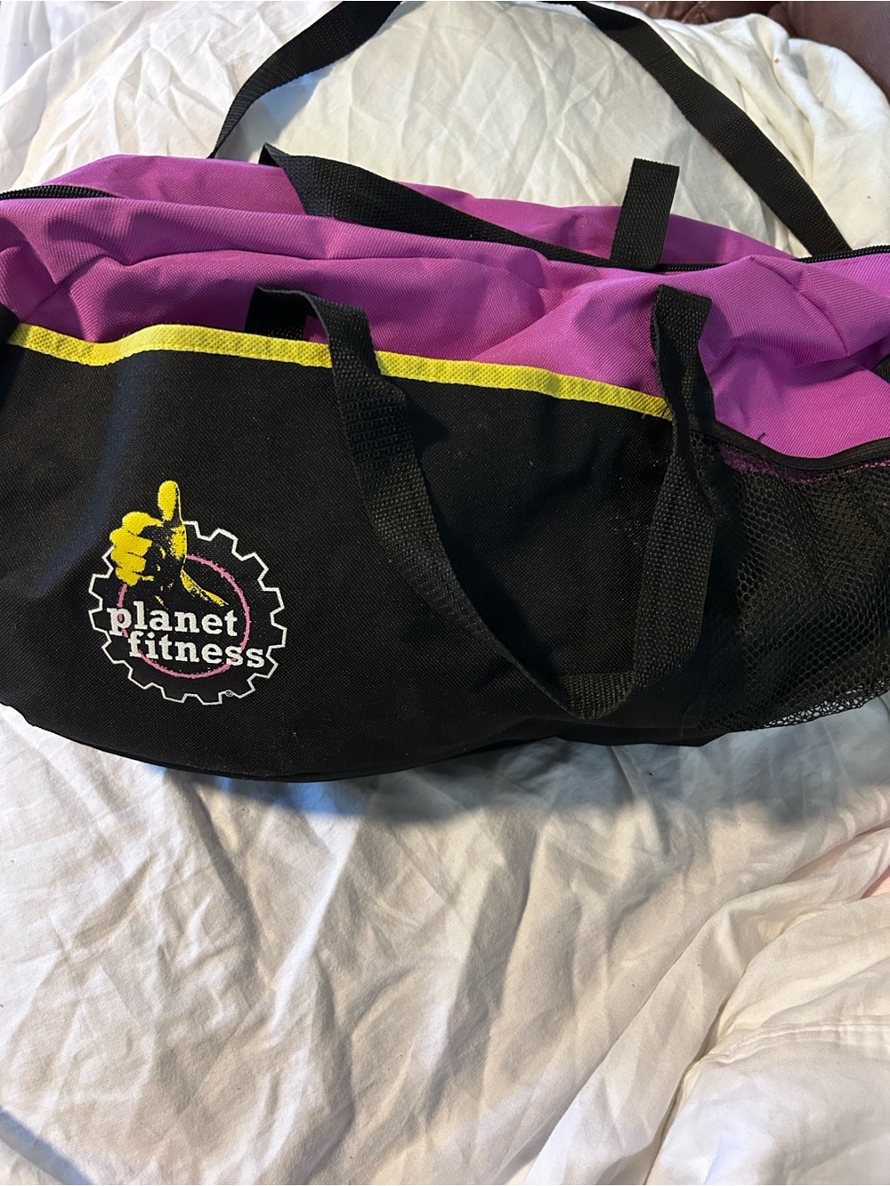 Planet fitness black & purple gym duffle bag